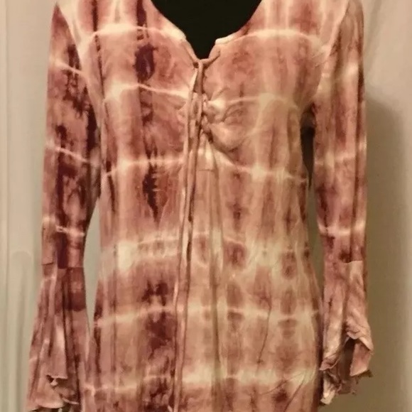 Women’s Large pink tie dyed bell sleeve blouse - Picture 2 of 8